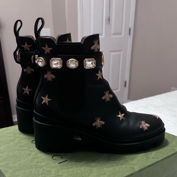 Gucci Bee and Star Embroidered Leather Boots (Size 38.5) - Picture 5 of 14